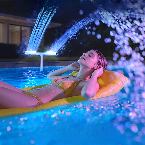 Solar Pool Fountain with Color-Changing LED Lights, Dual Water Arcs for Inflatable & Above-Ground Pools, Night Garden Water Feature | Lonoma