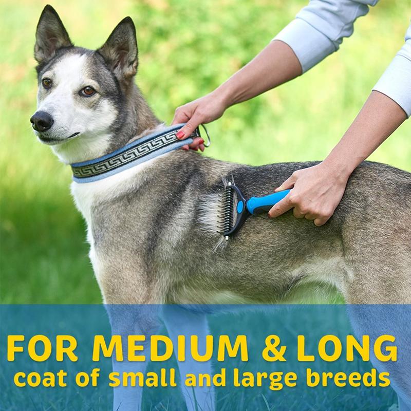 Pet Dematting Comb for Dogs & Cats — Dual-Sided Undercoat Rake with Safe Rounded Teeth for Shedding Control & Tangle Removal | Lonoma