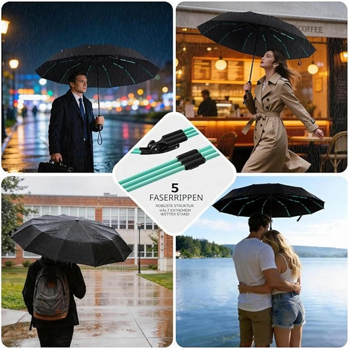 Compact Folding Umbrella with Reinforced 144-Rib Frame – Windproof Travel Umbrella for Rain & Sun – Portable Daily Use Umbrella | Lonoma