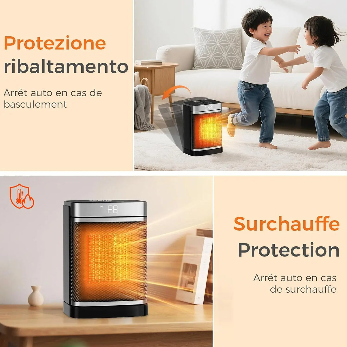 1500W Ceramic Space Heater with Programmable Thermostat 59-95°F, 70° Oscillation, 24-Hour Timer, Dual Heat Settings for Bedroom Office Dorm | Lonoma