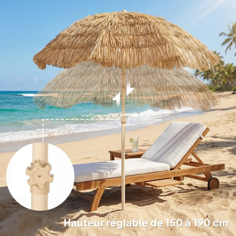 Hawaiian Tiki Beach Umbrella 6 ft Tilt Patio Shade Khaki Adjustable Height Screw Base Sun Shelter for Outdoor Pool Deck Yard | Lonoma