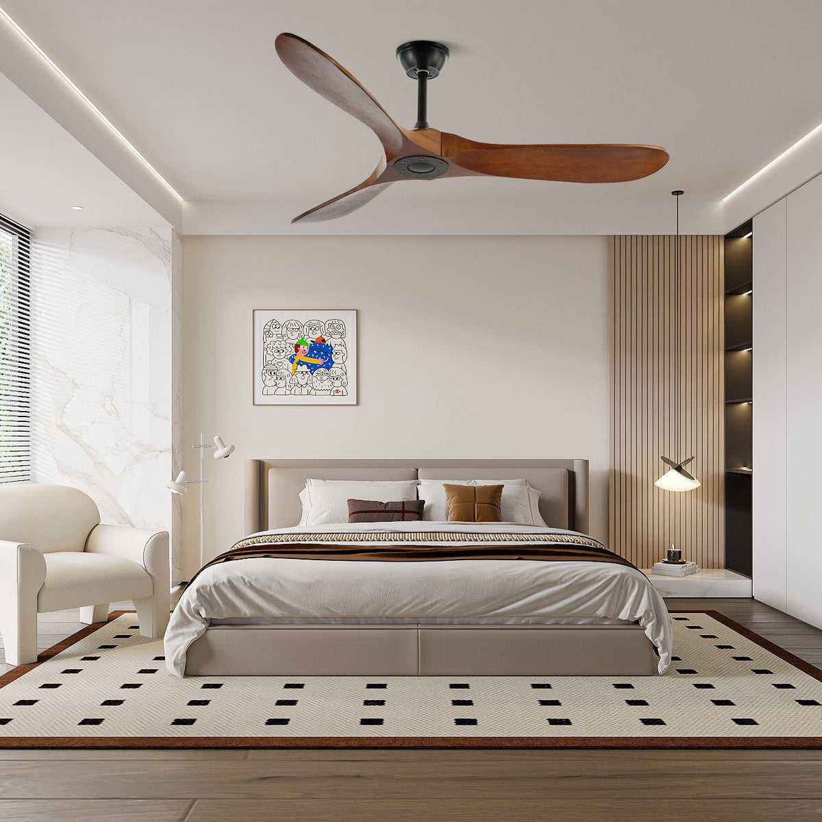 Walnut Wood Ceiling Fan, 6-Speed Whisper-Quiet with Remote Control for Bedroom, Living Room & Office | Lonoma