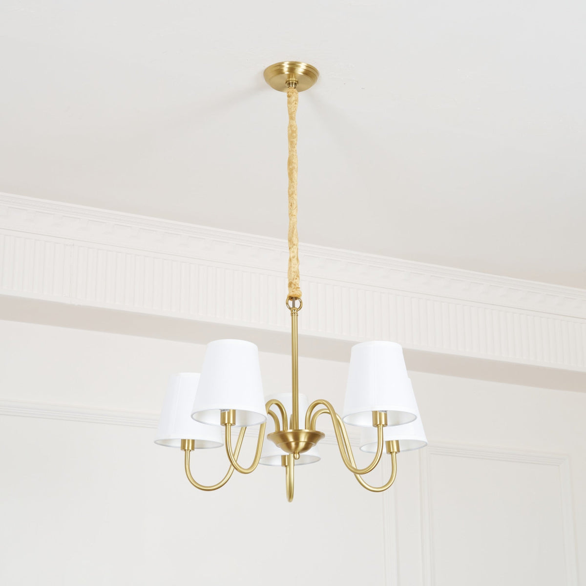 Classic Fabric Shade Chandelier with Brass Finish – Elegant Multi-Light Fixture for Dining Room, Living Room & Foyer | Lonoma