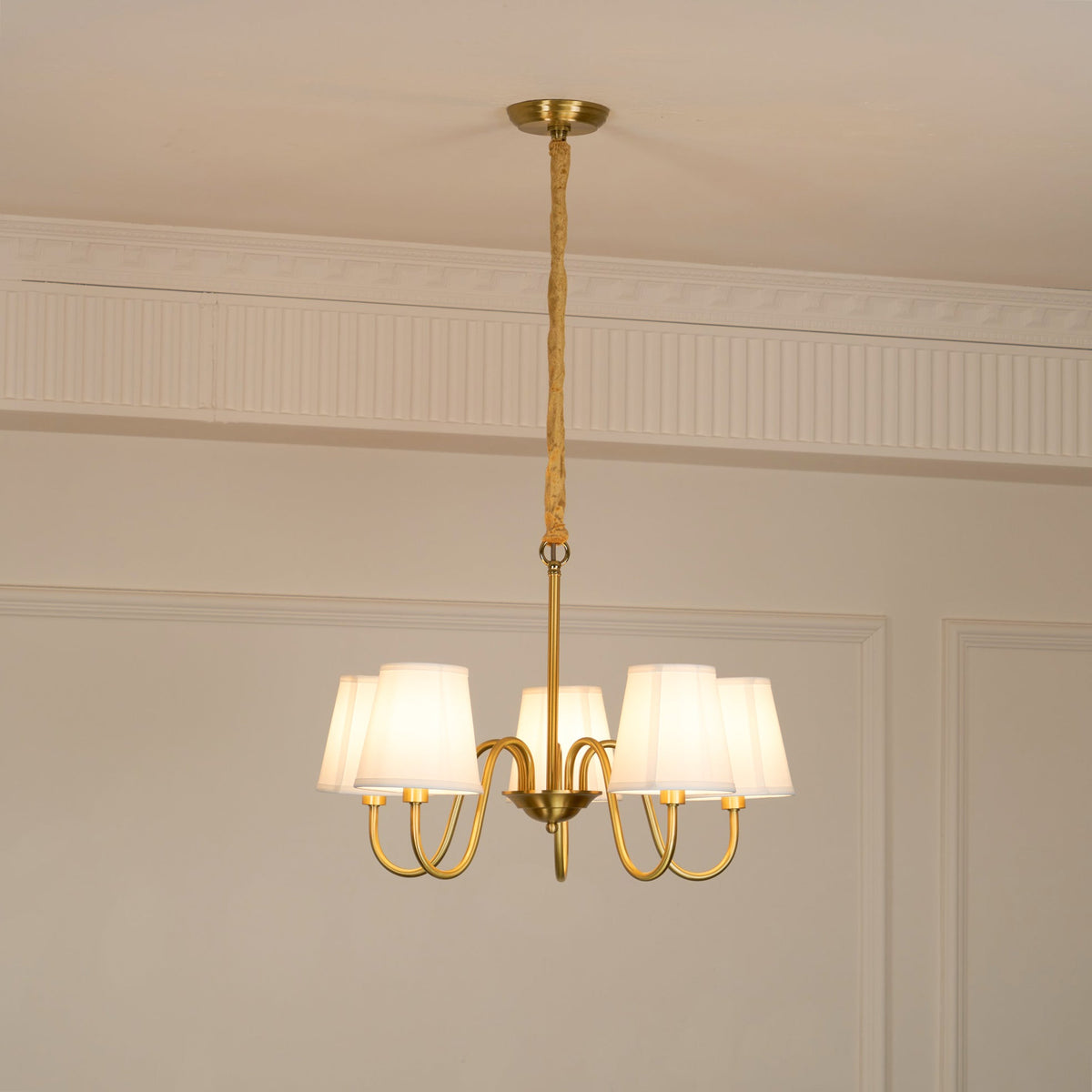 Classic Fabric Shade Chandelier with Brass Finish – Elegant Multi-Light Fixture for Dining Room, Living Room & Foyer | Lonoma