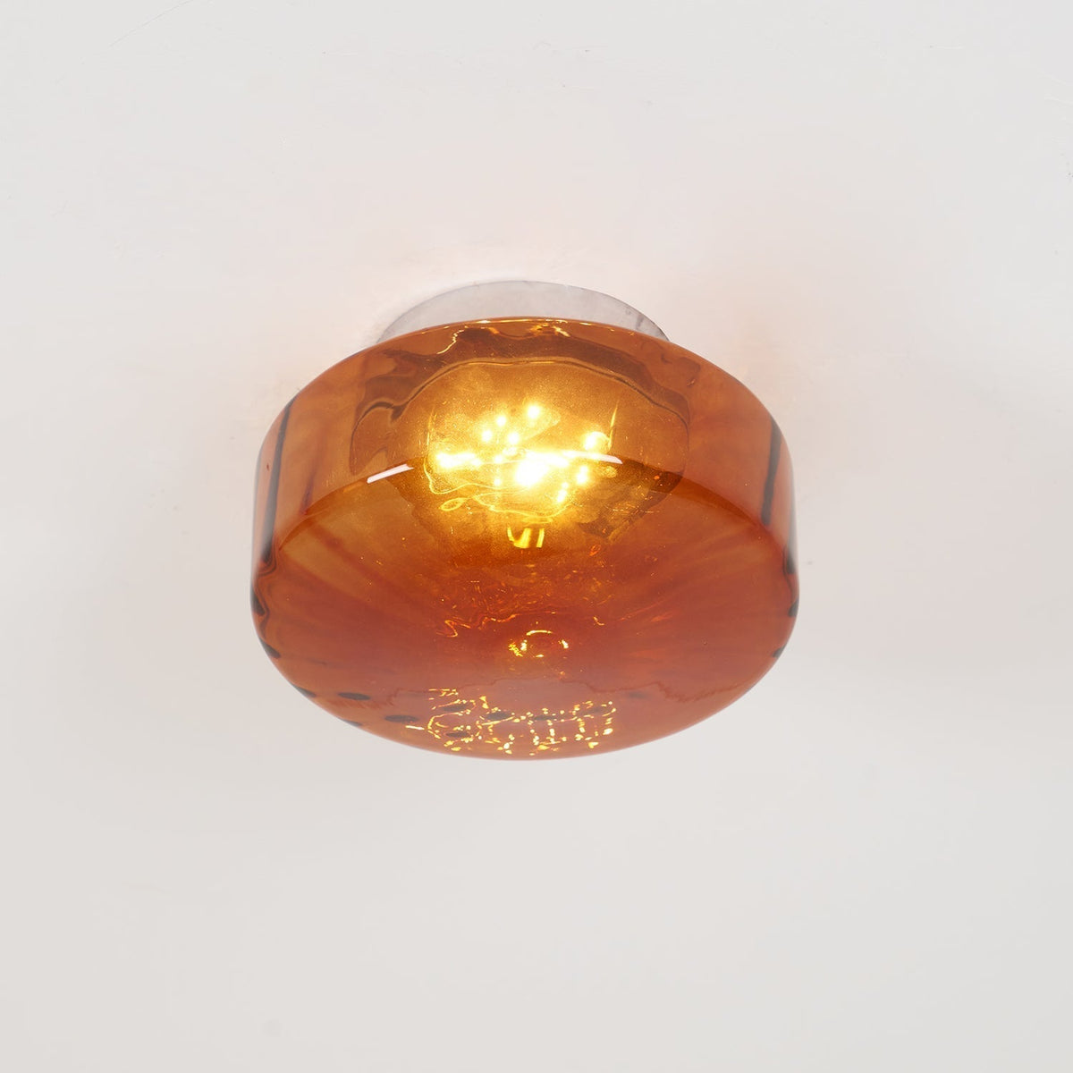 Flush Mount Ceiling Light Amber Glass Shade Vintage Sunburst Pattern for Bedroom Hallway Kitchen Dining Room Hardwired LED Fixture | Lonoma