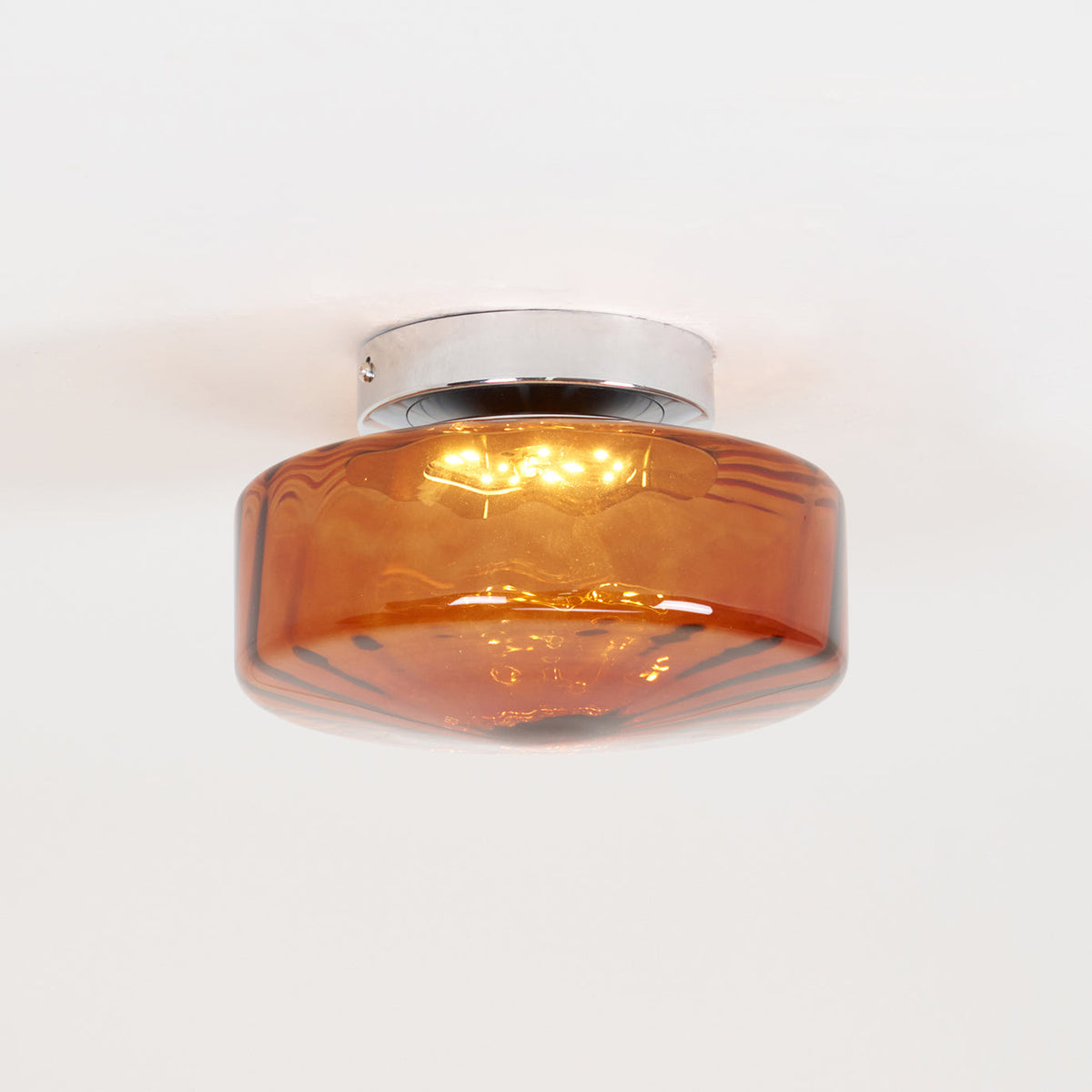 Flush Mount Ceiling Light Amber Glass Shade Vintage Sunburst Pattern for Bedroom Hallway Kitchen Dining Room Hardwired LED Fixture | Lonoma