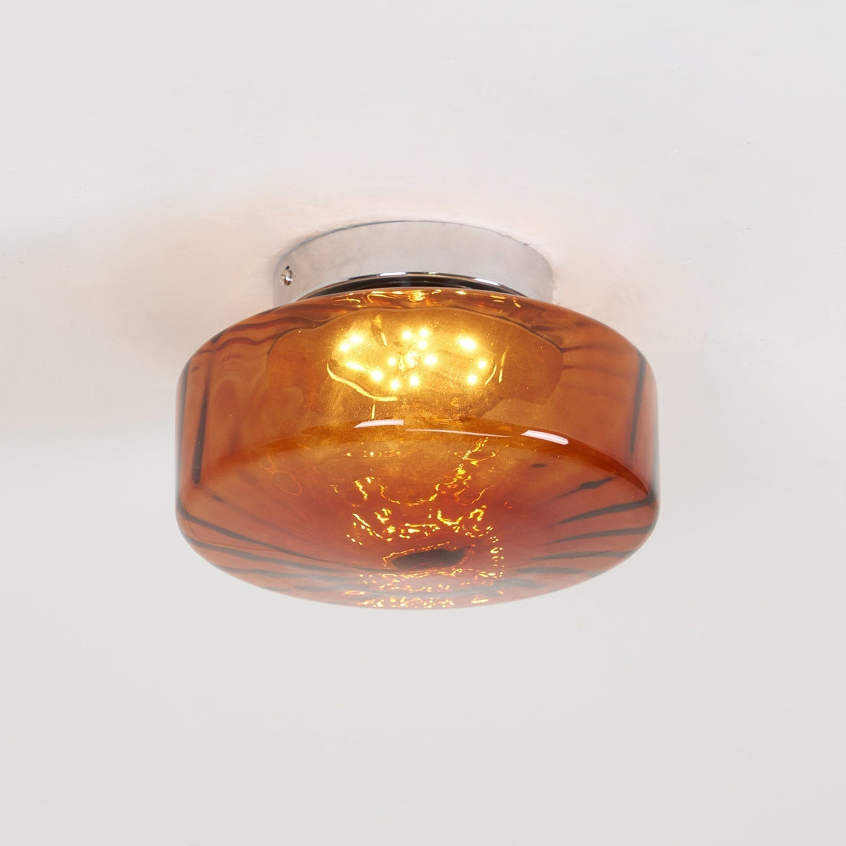 Flush Mount Ceiling Light Amber Glass Shade Vintage Sunburst Pattern for Bedroom Hallway Kitchen Dining Room Hardwired LED Fixture | Lonoma