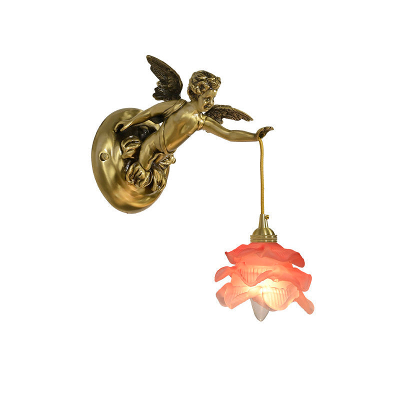 Brass Angel Wing Wall Sconce with Glass Shade – Vintage Art Deco Style Accent Light for Bedroom, Bathroom, Hallway – E12/E14 Decorative | Lonoma