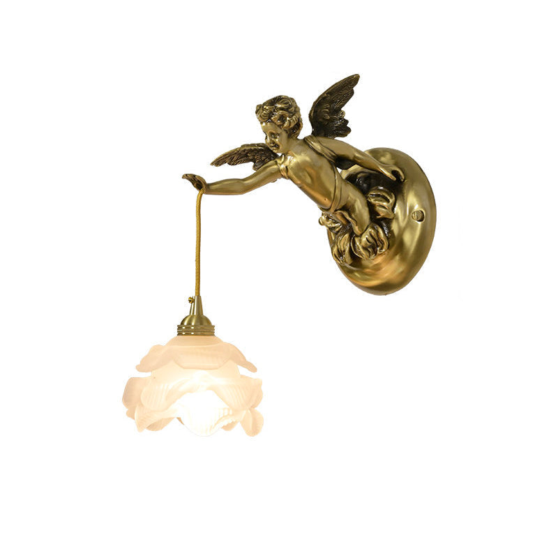 Brass Angel Wing Wall Sconce with Glass Shade – Vintage Art Deco Style Accent Light for Bedroom, Bathroom, Hallway – E12/E14 Decorative | Lonoma