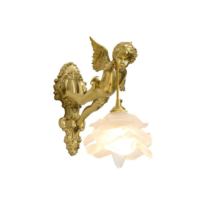 Brass Angel Wing Wall Sconce with Glass Shade – Vintage Art Deco Style Accent Light for Bedroom, Bathroom, Hallway – E12/E14 Decorative | Lonoma