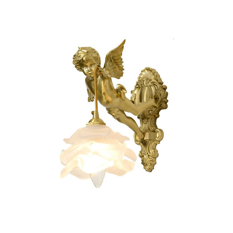 Brass Angel Wing Wall Sconce with Glass Shade – Vintage Art Deco Style Accent Light for Bedroom, Bathroom, Hallway – E12/E14 Decorative | Lonoma