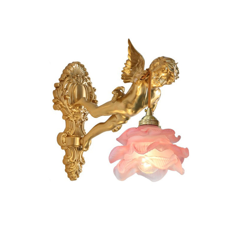Brass Angel Wing Wall Sconce with Glass Shade – Vintage Art Deco Style Accent Light for Bedroom, Bathroom, Hallway – E12/E14 Decorative | Lonoma