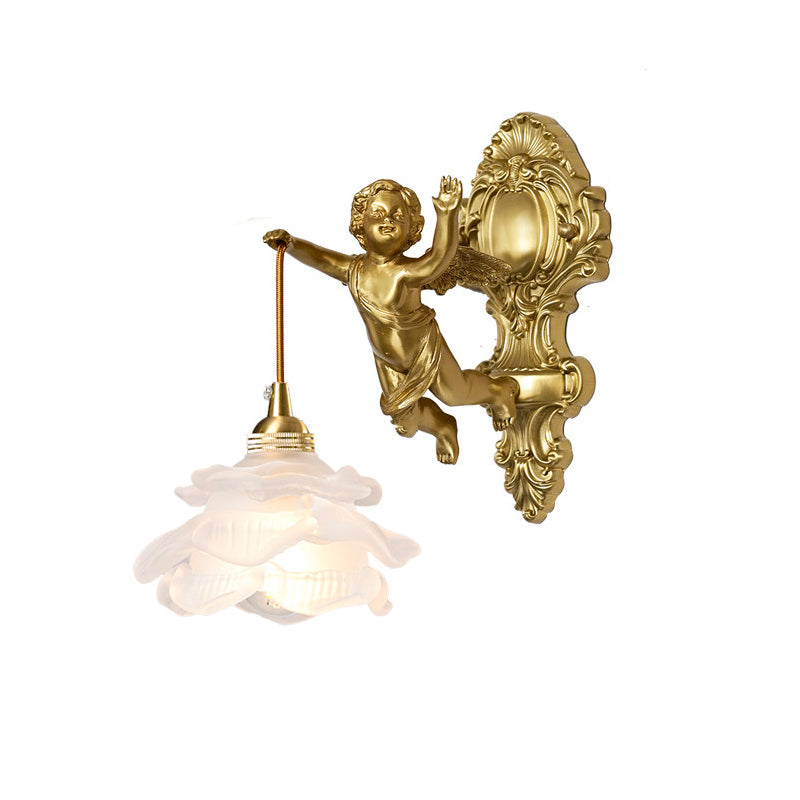 Brass Angel Wing Wall Sconce with Glass Shade – Vintage Art Deco Style Accent Light for Bedroom, Bathroom, Hallway – E12/E14 Decorative | Lonoma