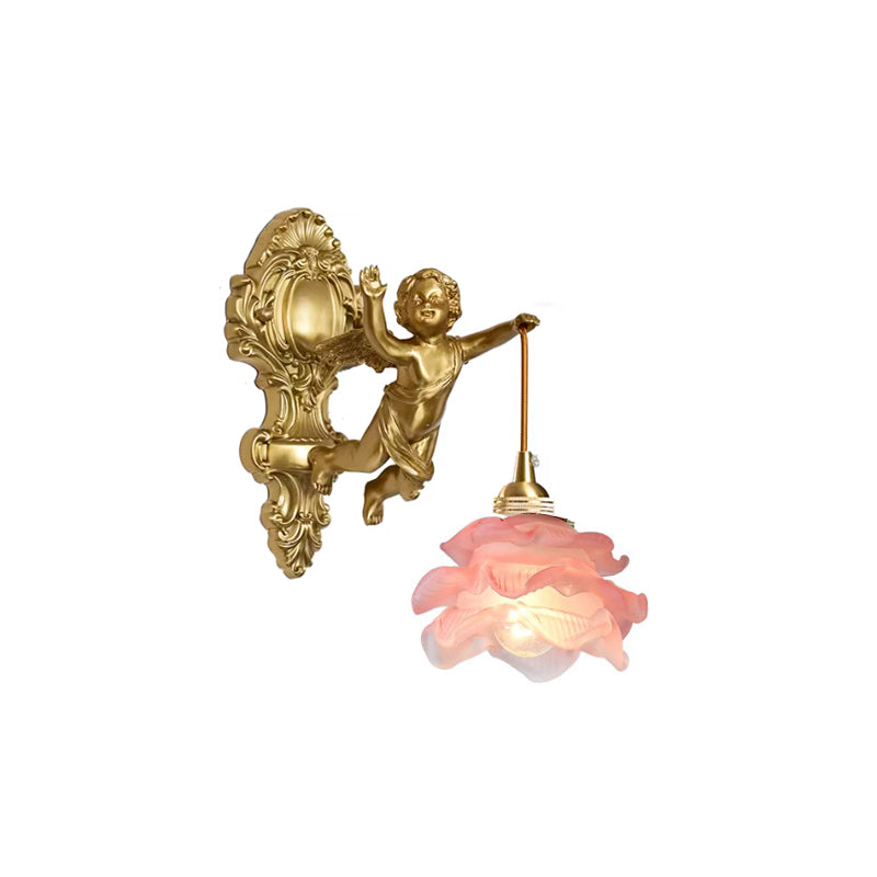 Brass Angel Wing Wall Sconce with Glass Shade – Vintage Art Deco Style Accent Light for Bedroom, Bathroom, Hallway – E12/E14 Decorative | Lonoma