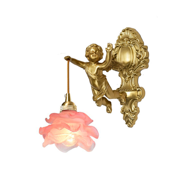 Brass Angel Wing Wall Sconce with Glass Shade – Vintage Art Deco Style Accent Light for Bedroom, Bathroom, Hallway – E12/E14 Decorative | Lonoma
