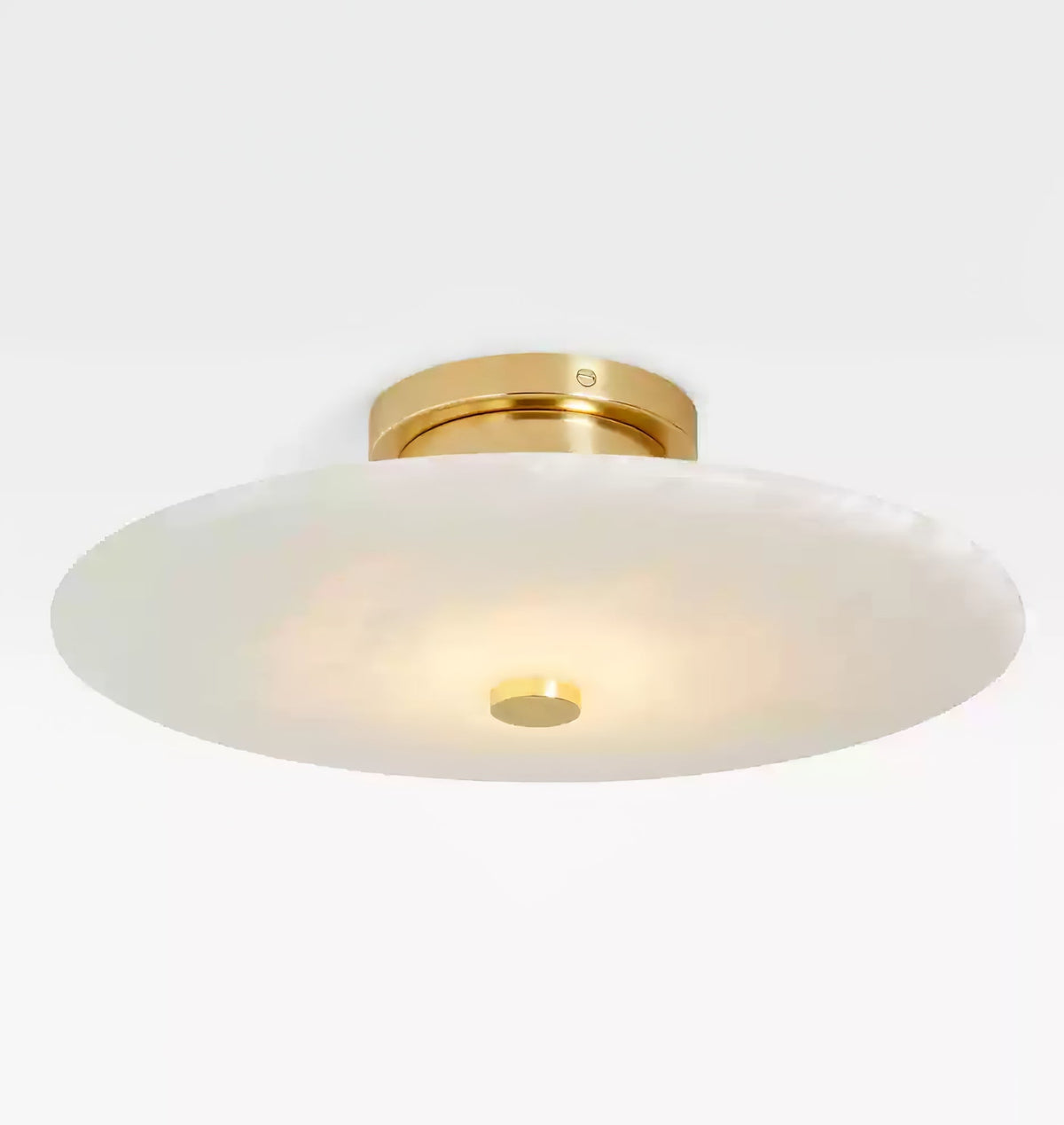 Round Alabaster Flush Mount Ceiling Light with Brass or Black Trim, LED Integrated 7.9 Inch Fixture for Bedroom Hallway Living Room | Lonoma