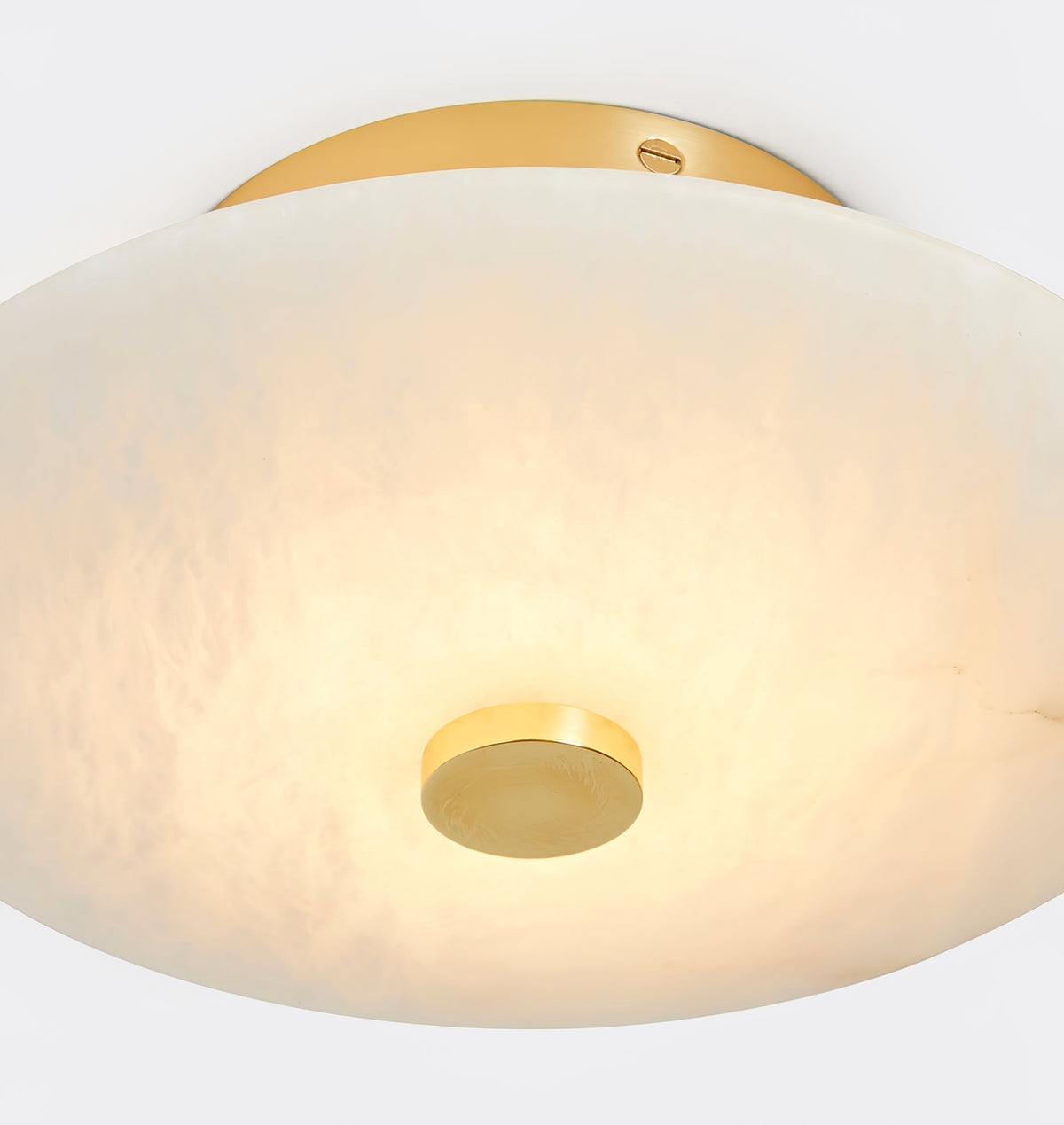 Round Alabaster Flush Mount Ceiling Light with Brass or Black Trim, LED Integrated 7.9 Inch Fixture for Bedroom Hallway Living Room | Lonoma