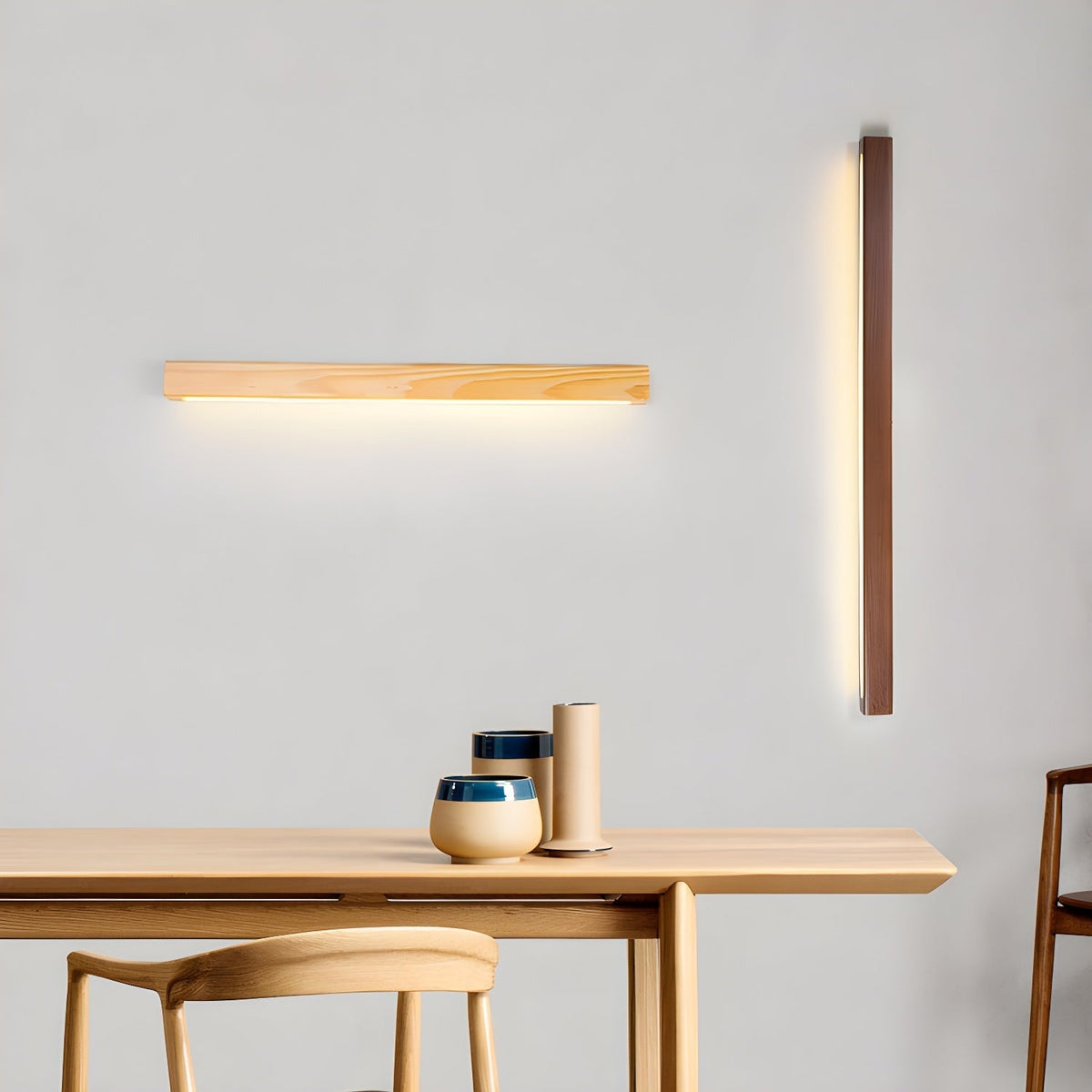 Linear Wood Wall Light LED Modern Minimalist Sconce Pine Walnut Frame Hallway Bathroom Bedroom Vanity Mirror Lighting Fixture Warm Cool | Lonoma