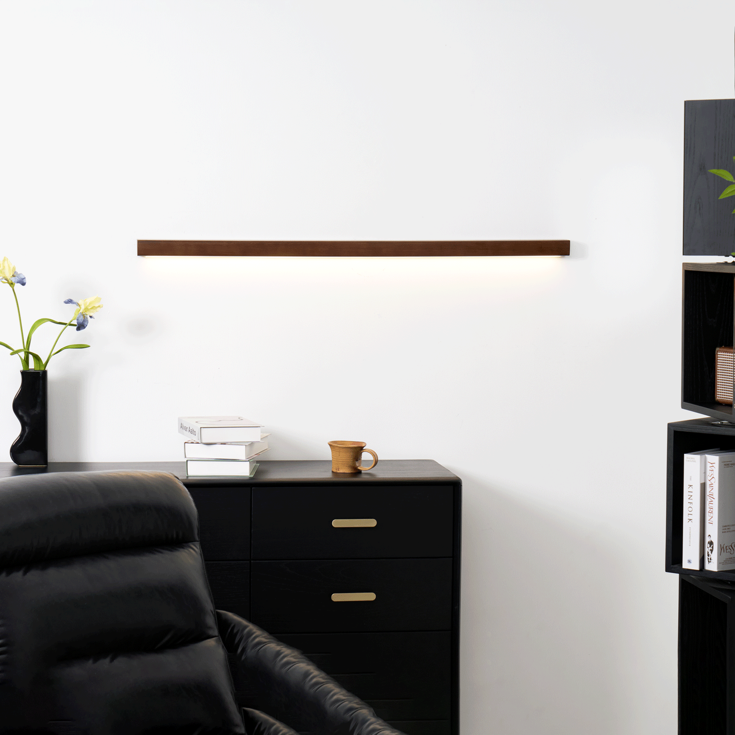 Linear Wood Wall Light LED Modern Minimalist Sconce Pine Walnut Frame Hallway Bathroom Bedroom Vanity Mirror Lighting Fixture Warm Cool | Lonoma