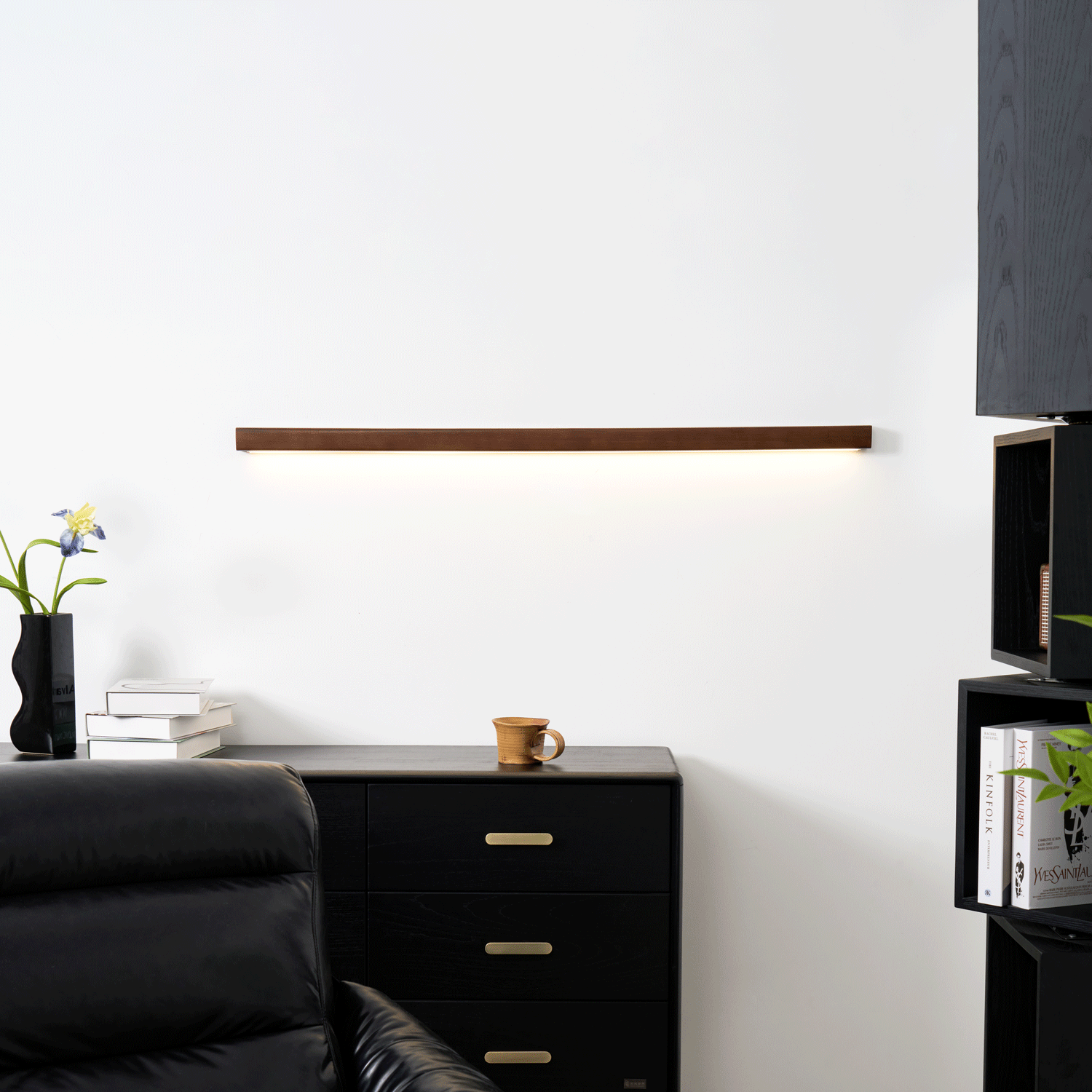 Linear Wood Wall Light LED Modern Minimalist Sconce Pine Walnut Frame Hallway Bathroom Bedroom Vanity Mirror Lighting Fixture Warm Cool | Lonoma