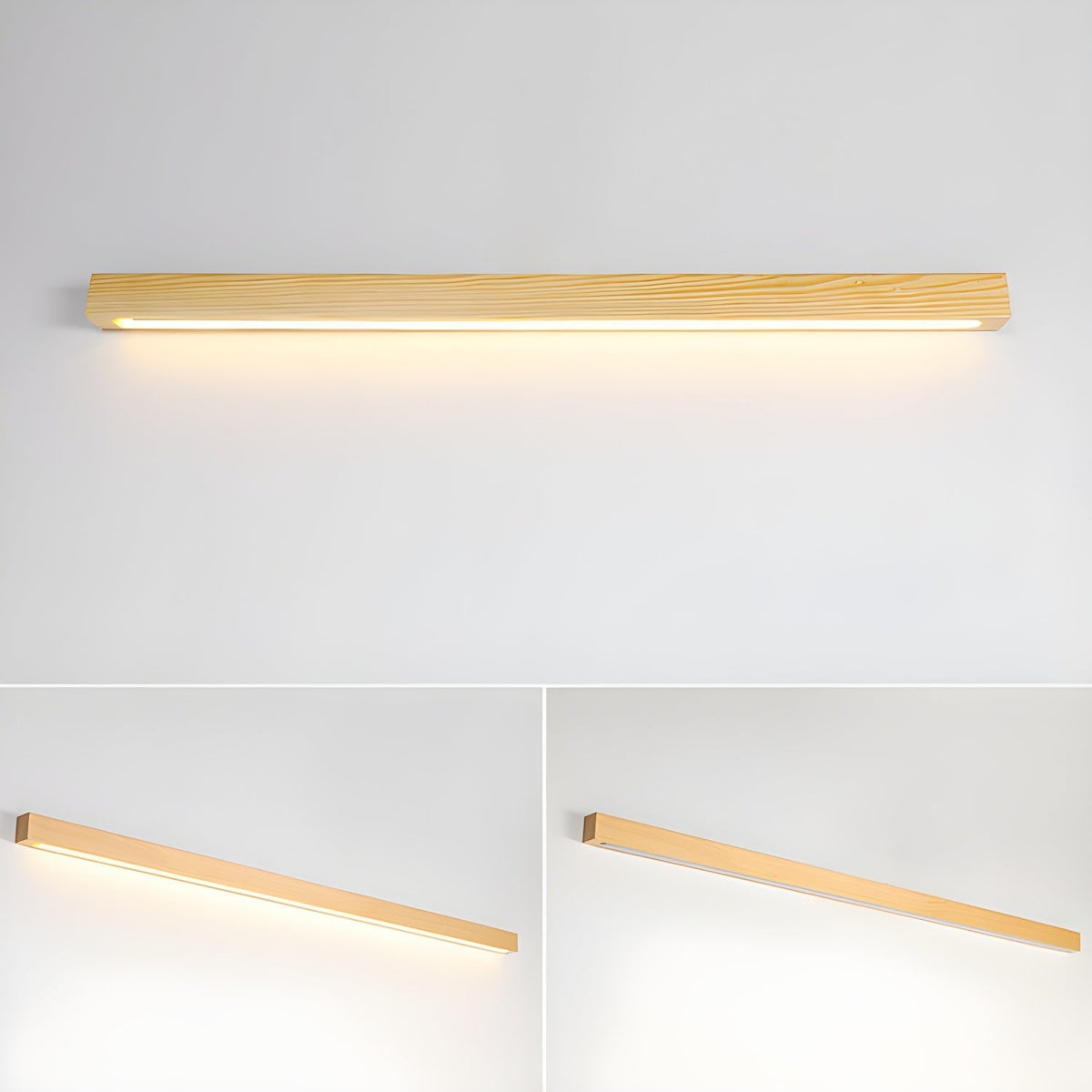 Linear Wood Wall Light LED Modern Minimalist Sconce Pine Walnut Frame Hallway Bathroom Bedroom Vanity Mirror Lighting Fixture Warm Cool | Lonoma