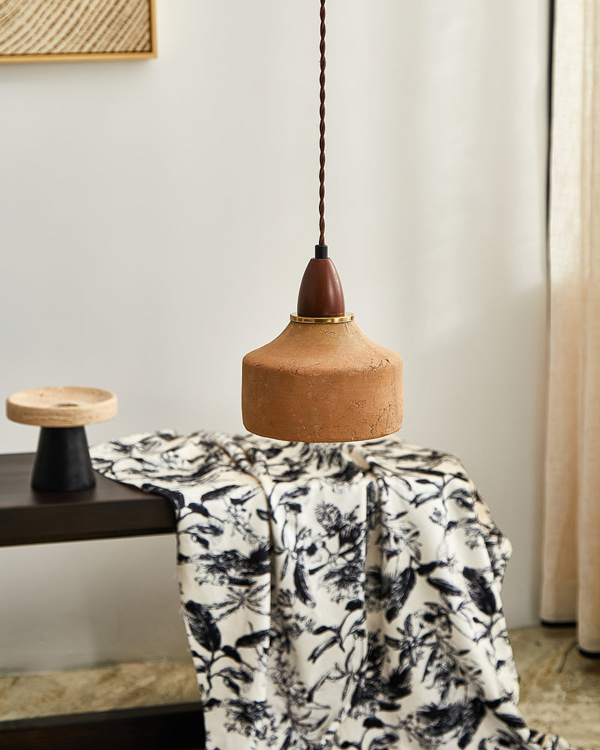 Ceramic and Wood Hanging Pendant Light Fixture G9 Base 6.3 Inch Diameter Modern Ceiling Lamp for Kitchen Island Dining Room Entryway | Lonoma