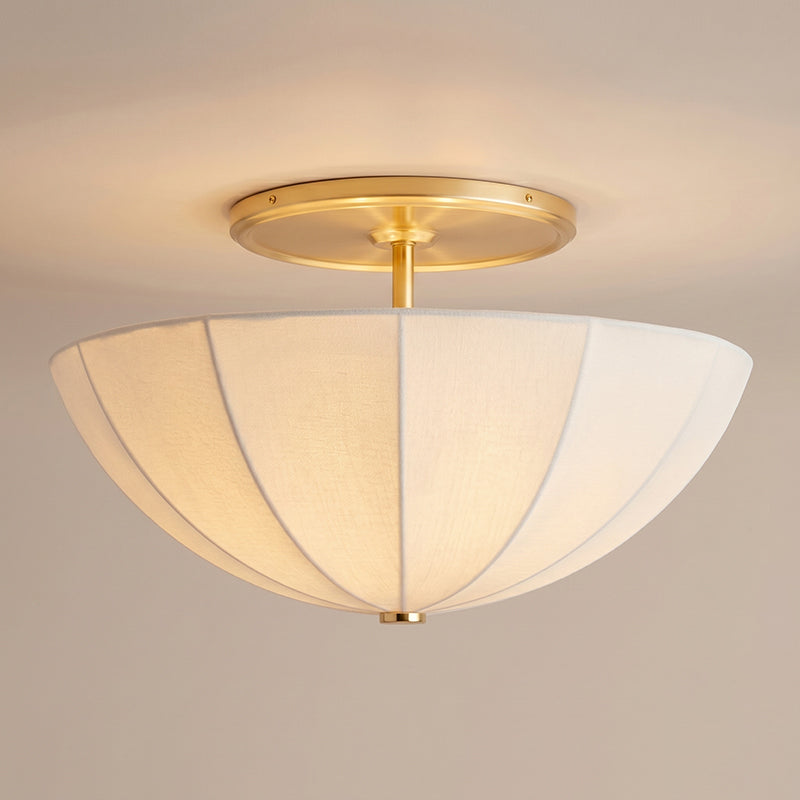Drum Ceiling Light with Fabric Shade 16-24 in Gold Black White Metal Semi-Flush for Bedroom Dining Living Room Entryway Hallway | Lonoma