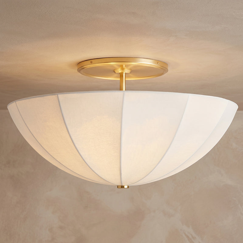 Drum Ceiling Light with Fabric Shade 16-24 in Gold Black White Metal Semi-Flush for Bedroom Dining Living Room Entryway Hallway | Lonoma