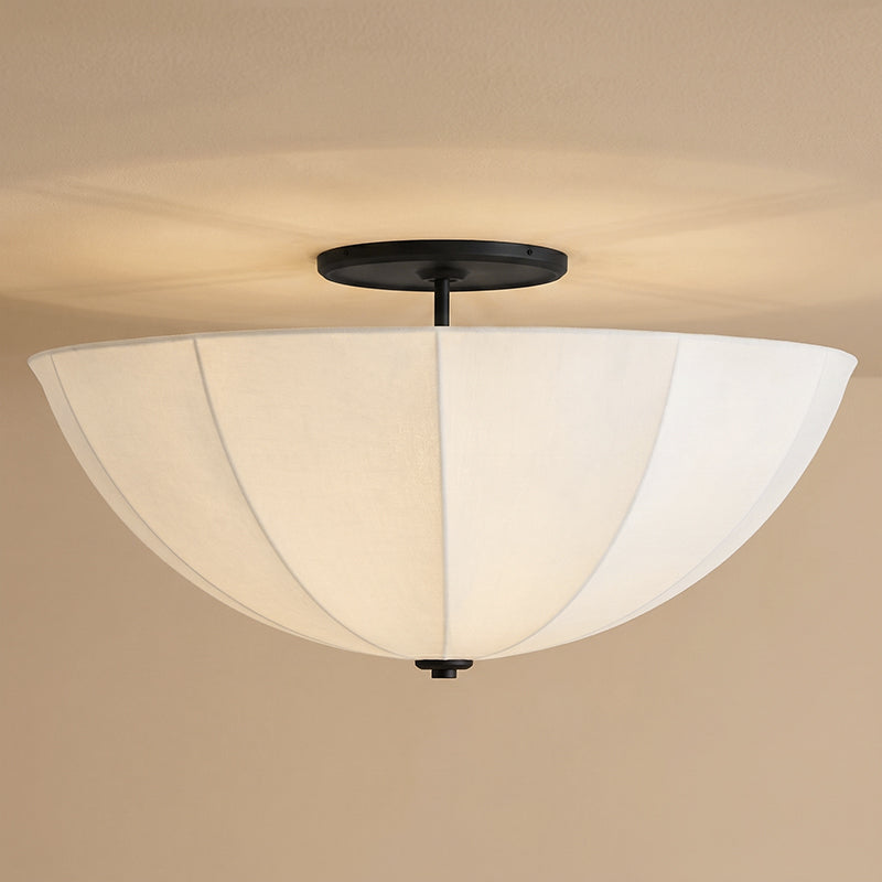 Drum Ceiling Light with Fabric Shade 16-24 in Gold Black White Metal Semi-Flush for Bedroom Dining Living Room Entryway Hallway | Lonoma