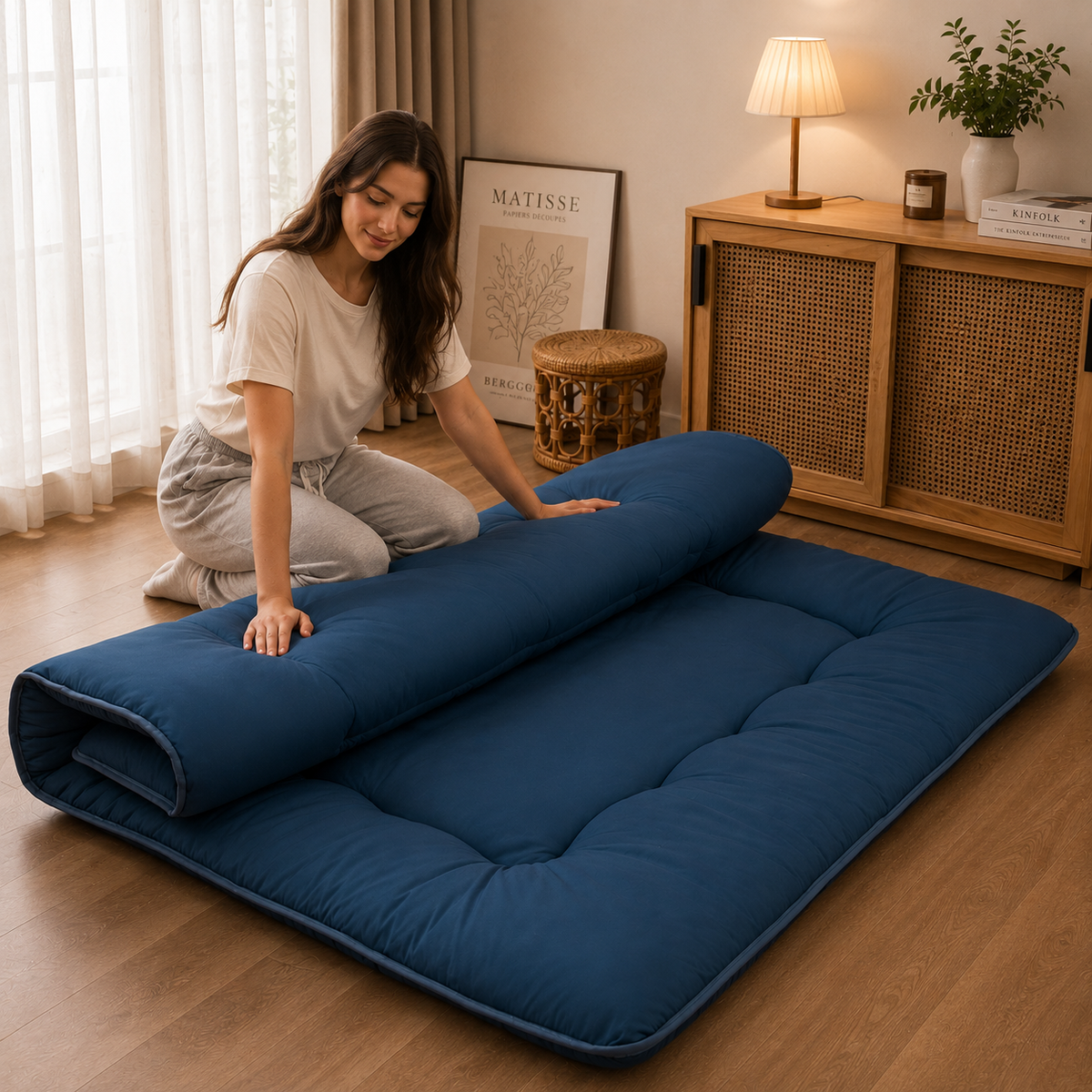 Foldable Floor Mattress 4 Inch Thick Japanese Futon Sleep Pad Guest Bed for Adults Kids Meditation Yoga Mat | Lonoma