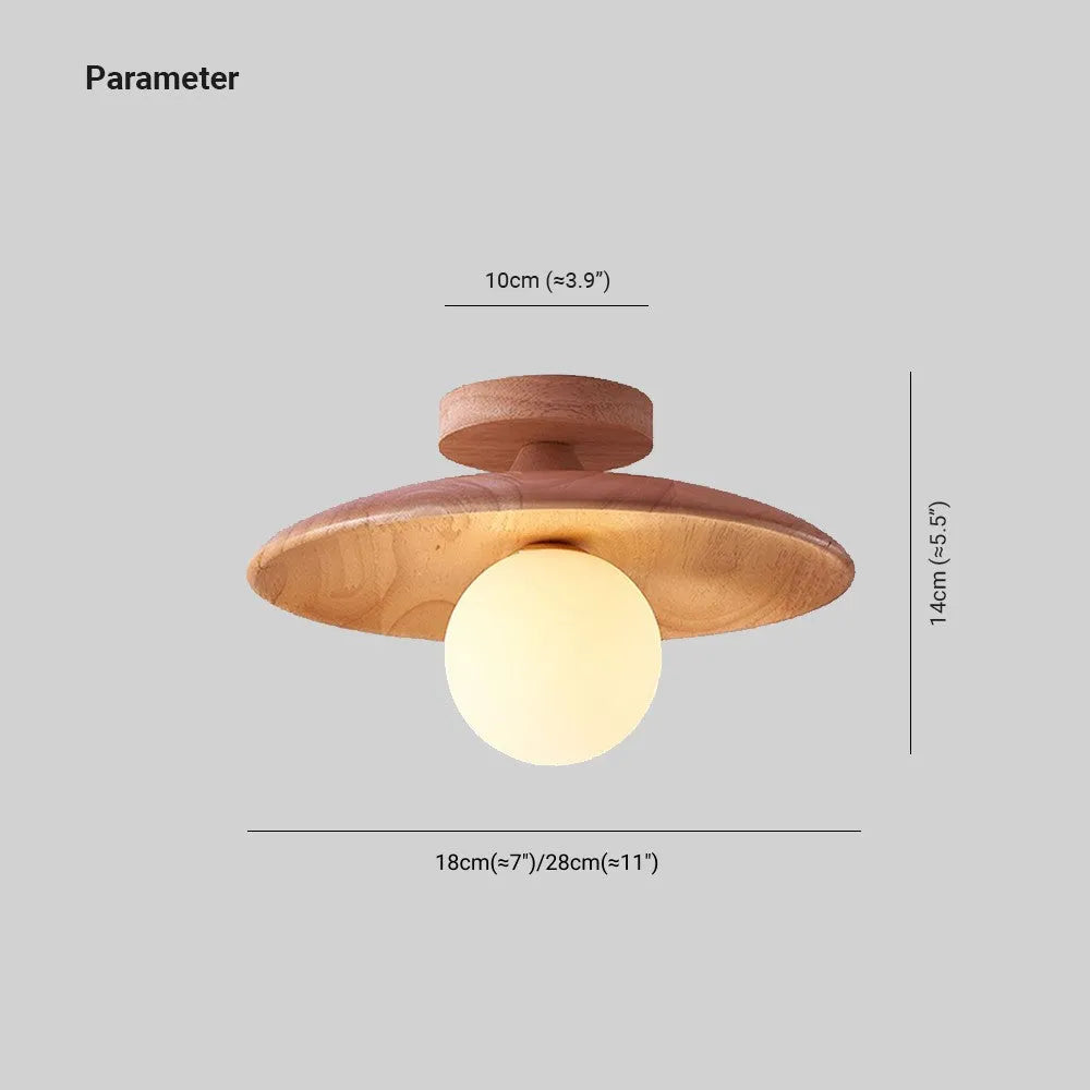 Flush Mount Ceiling Light with Dome Glass Shade Wood Base Modern Oaki Style for Kitchen Bedroom Hallway Entryway Indoor Hardwired G9 LED | Lonoma