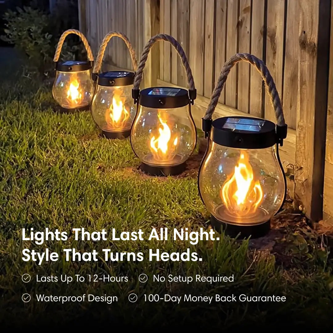Solar Flickering Flame Lantern – Weatherproof LED Outdoor Light for Garden, Patio & Balcony, Auto Dusk Sensor, Cordless Ambient Lamp | Lonoma