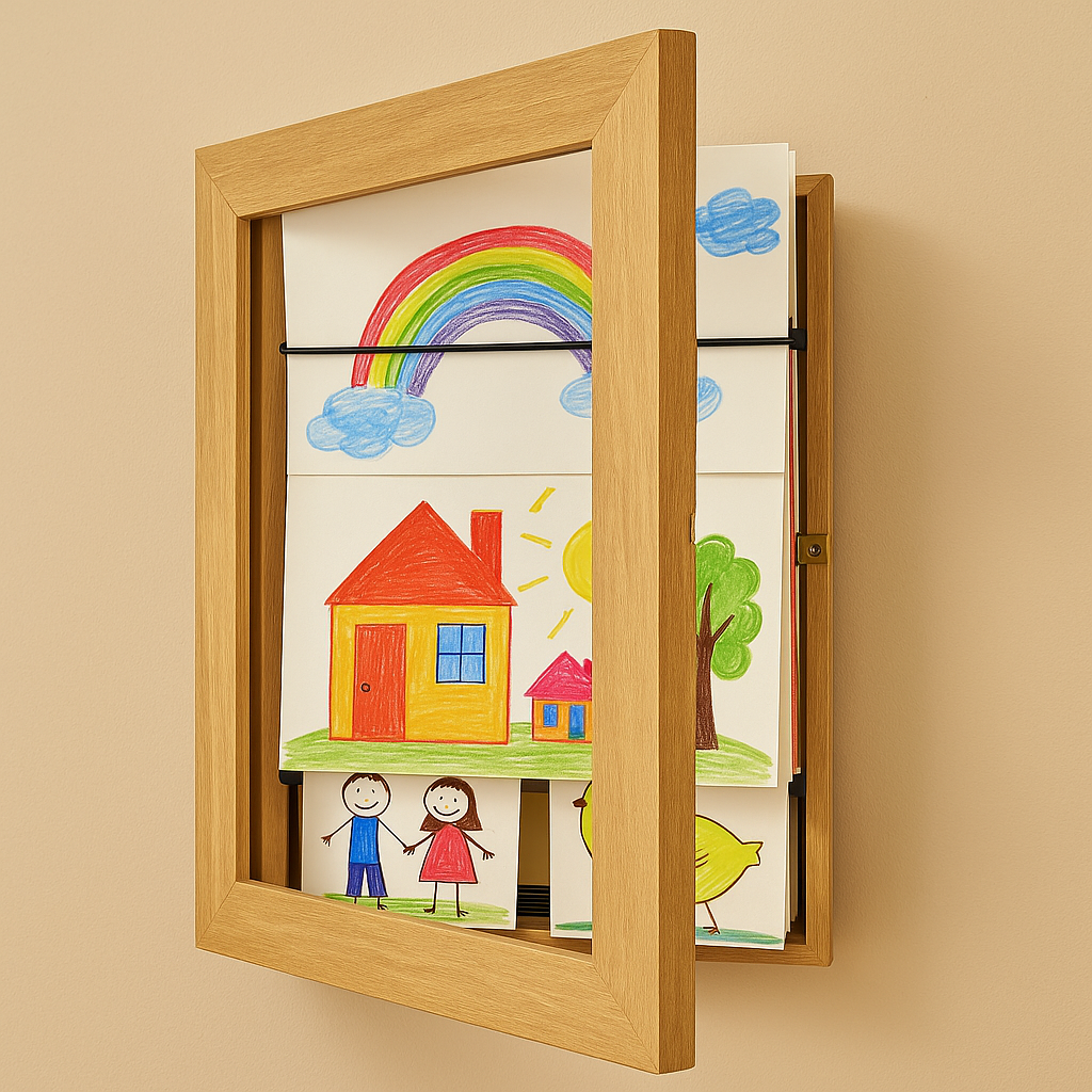 Kids Art Display Frame with Storage for 150 Drawings - Flip-Front Wooden Picture Frame A4 A3 for Bedroom Living Room Playroom | Lonoma