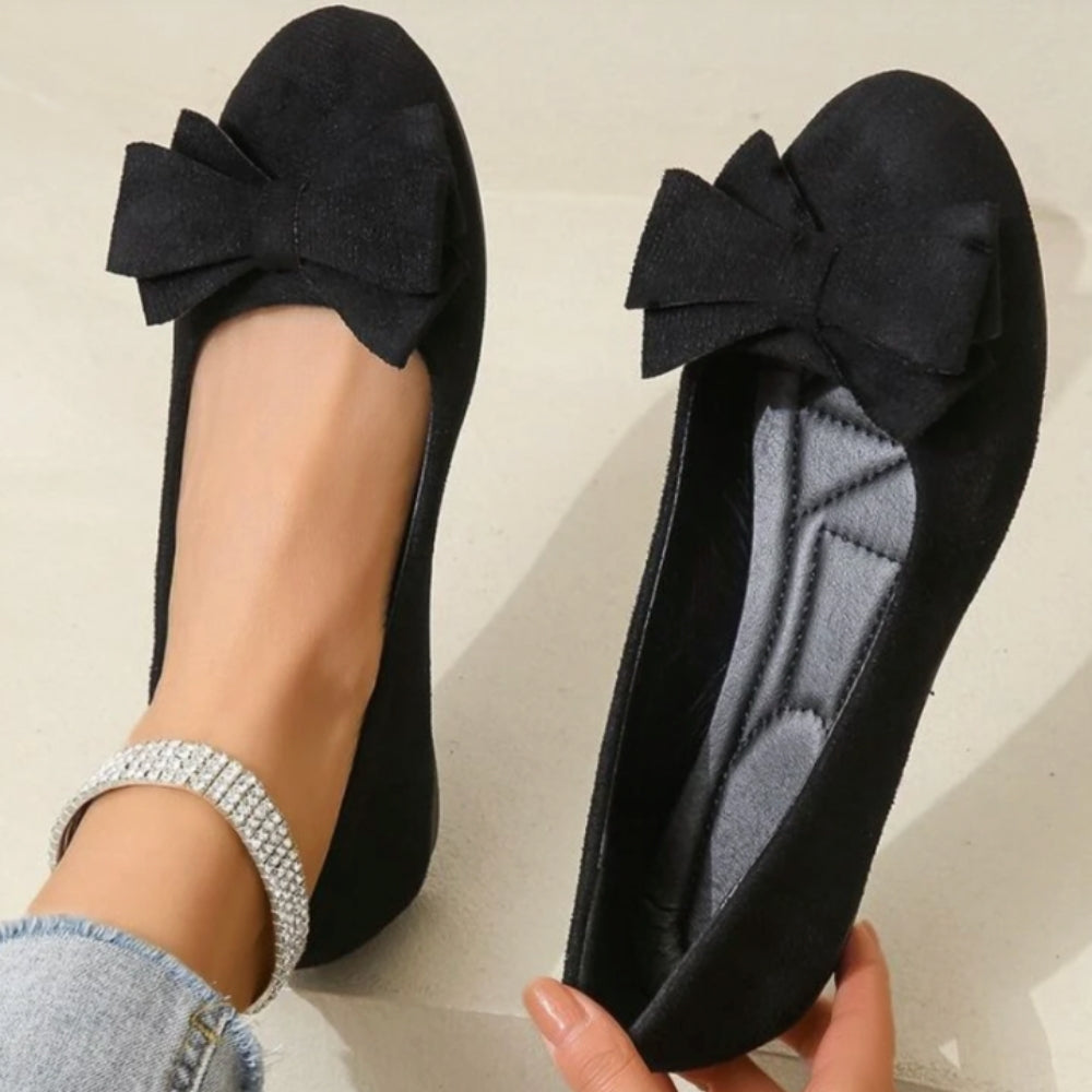 Women's Slip-On Ballet Flats with Bow Accent | Cushioned Insole, Rounded Toe, Everyday Comfort Shoes for Office, Casual Wear | Lonoma
