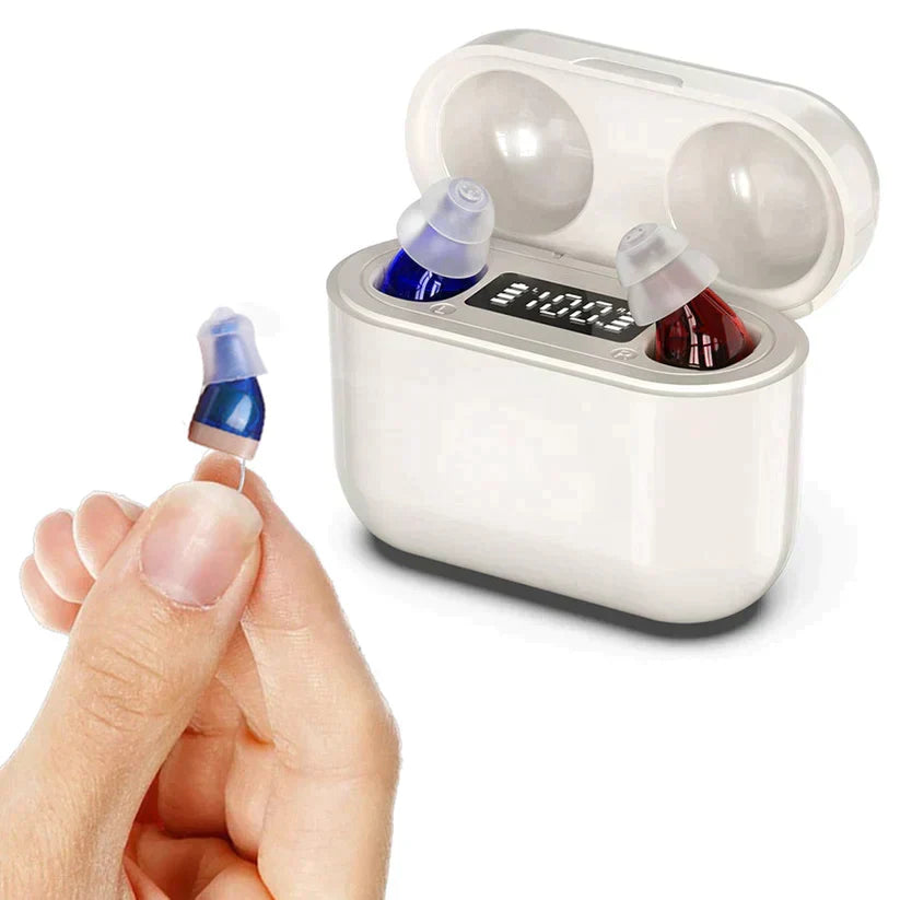 Rechargeable Hearing Amplifier, Discreet In-Ear Personal Sound Device with Charging Case, 20-Hour Battery, Noise Reduction | Lonoma
