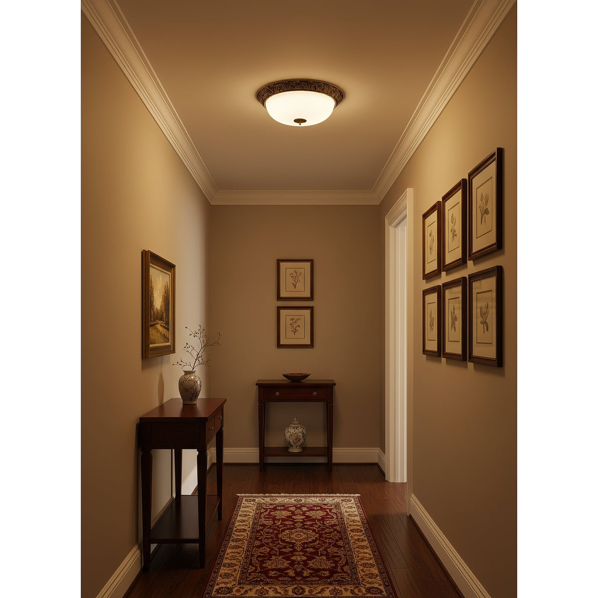 Metal & Glass Flush Mount Ceiling Light - 12 to 20 Inch LED Fixture for Bedroom, Hallway, Kitchen - E27 Socket - Antique Bronze or White | Lonoma