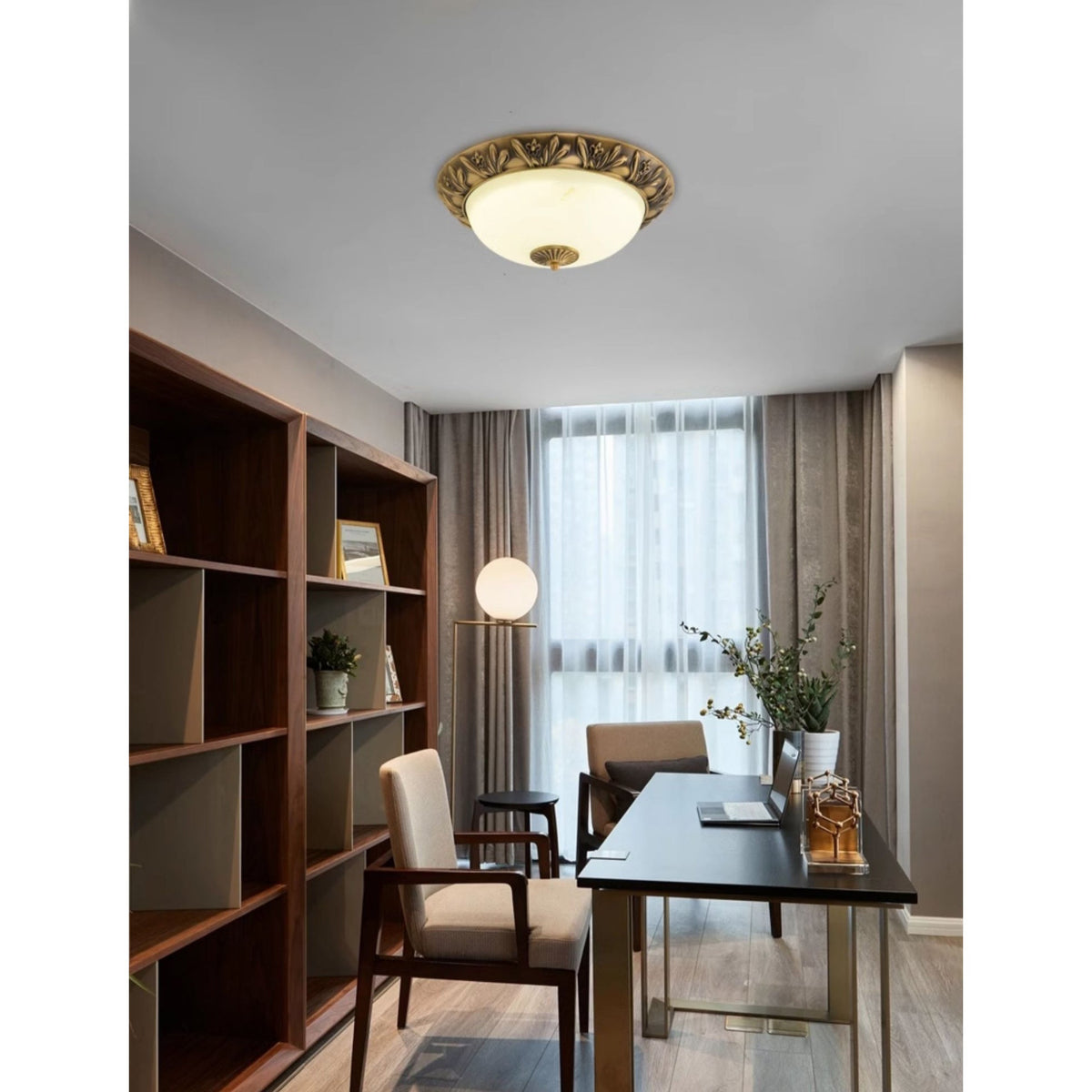 Metal & Glass Flush Mount Ceiling Light - 12 to 20 Inch LED Fixture for Bedroom, Hallway, Kitchen - E27 Socket - Antique Bronze or White | Lonoma