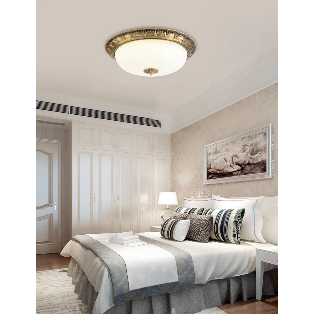 Metal & Glass Flush Mount Ceiling Light - 12 to 20 Inch LED Fixture for Bedroom, Hallway, Kitchen - E27 Socket - Antique Bronze or White | Lonoma