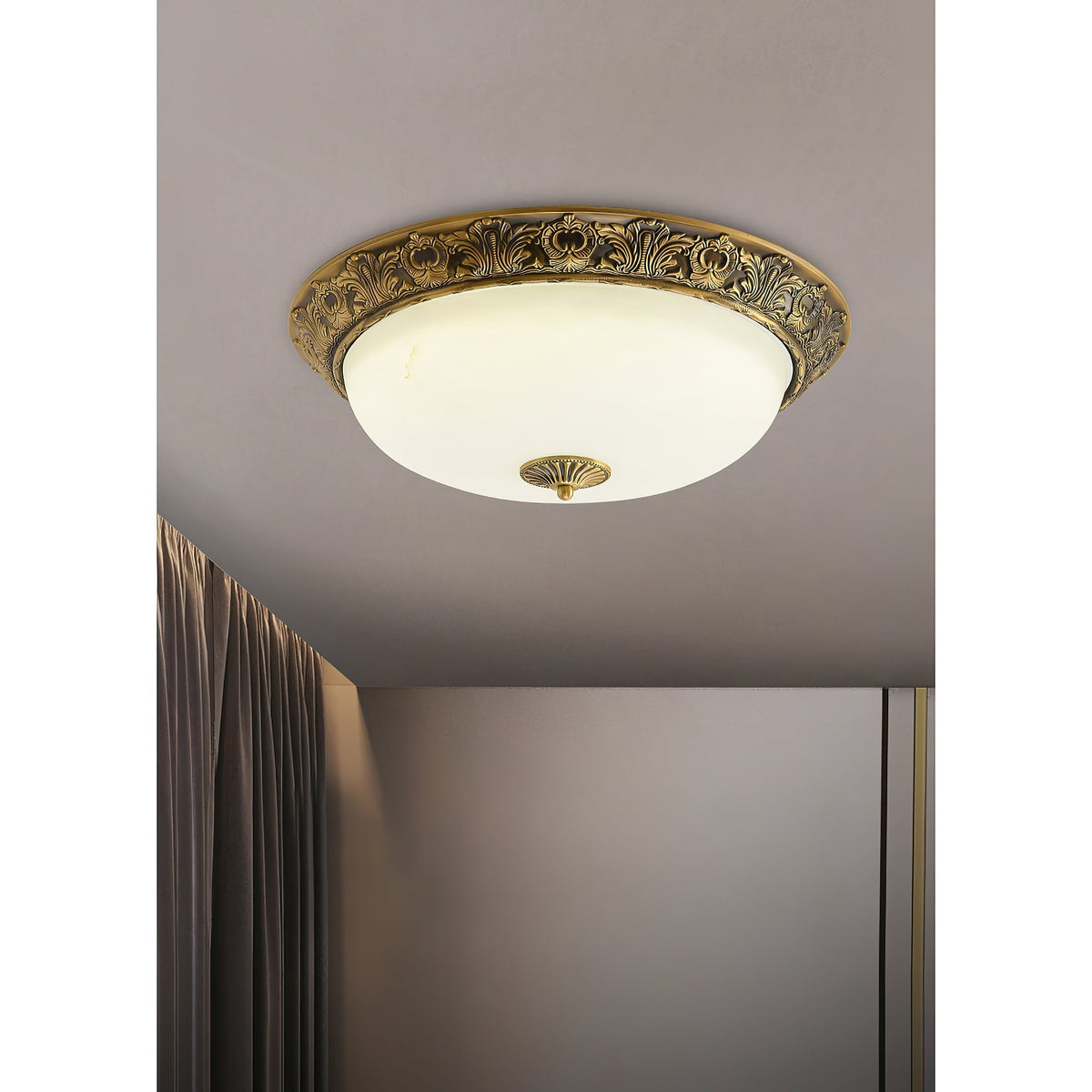 Metal & Glass Flush Mount Ceiling Light - 12 to 20 Inch LED Fixture for Bedroom, Hallway, Kitchen - E27 Socket - Antique Bronze or White | Lonoma