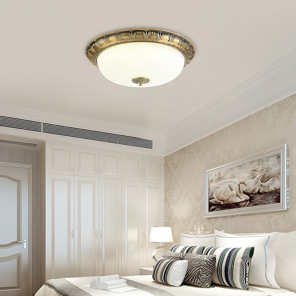 Metal & Glass Flush Mount Ceiling Light - 12 to 20 Inch LED Fixture for Bedroom, Hallway, Kitchen - E27 Socket - Antique Bronze or White | Lonoma