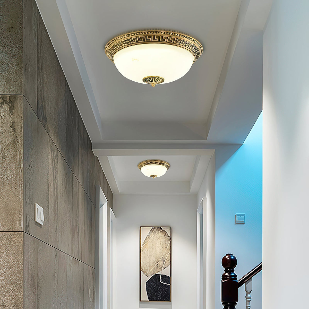 Metal & Glass Flush Mount Ceiling Light - 12 to 20 Inch LED Fixture for Bedroom, Hallway, Kitchen - E27 Socket - Antique Bronze or White | Lonoma