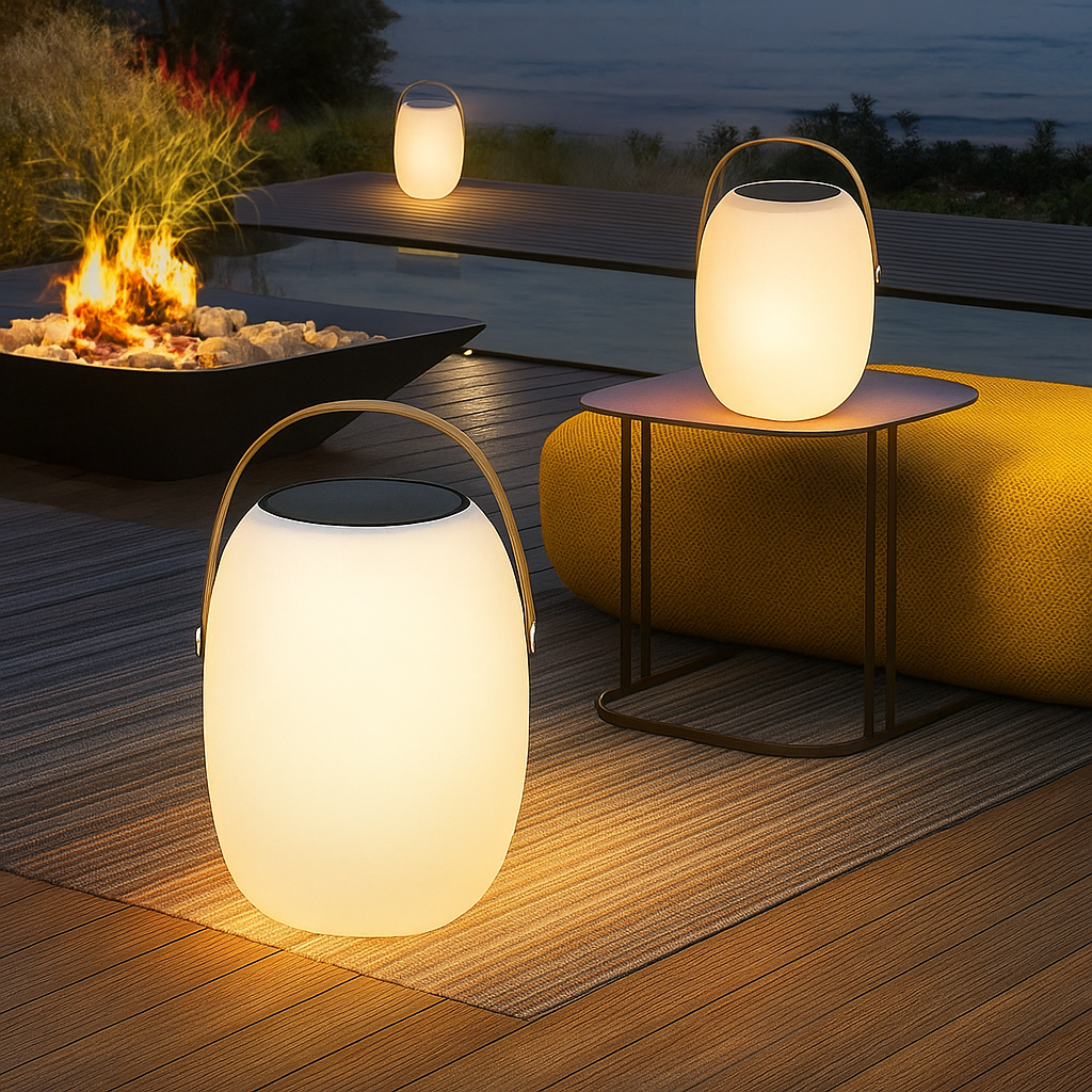 Solar LED Lantern for Patio & Garden, Clear Glass Cordless Outdoor Table Light, Warm Ambient Glow for Evenings, Balcony, Deck | Lonoma