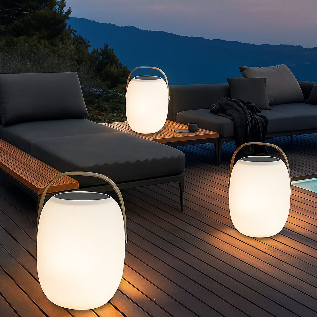 Solar LED Lantern for Patio & Garden, Clear Glass Cordless Outdoor Table Light, Warm Ambient Glow for Evenings, Balcony, Deck | Lonoma