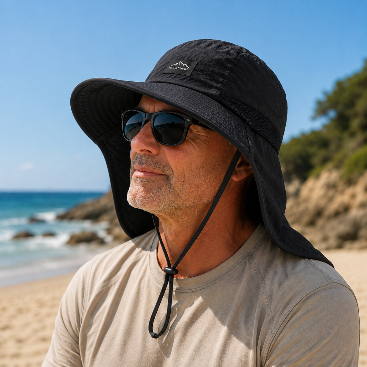 Sun Hat with Neck Flap UPF 50+ Protection Wide Brim Breathable Adjustable Foldable for Hiking Fishing Golf Beach Outdoor Activities Men Women | Lonoma