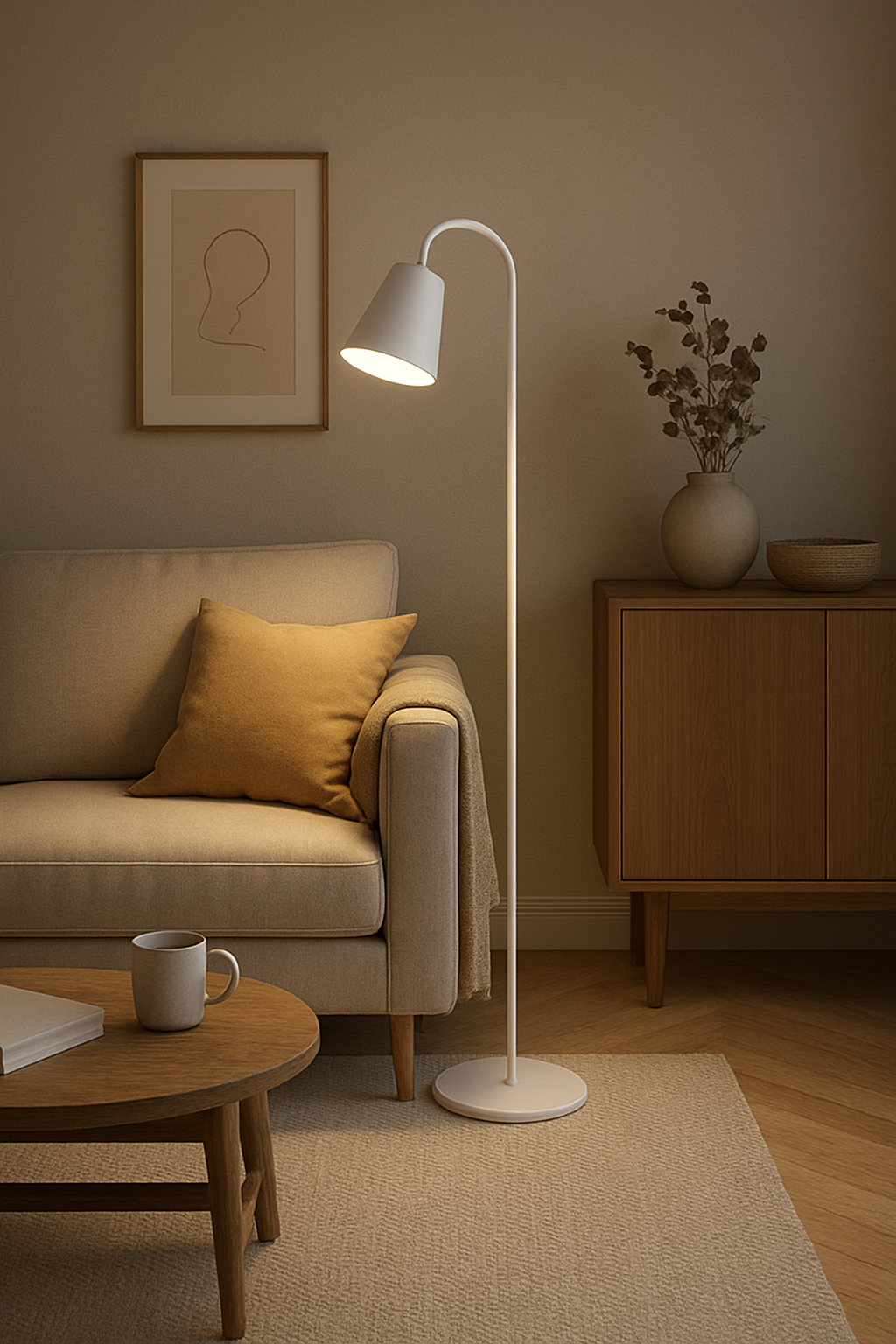 Floor Reading Lamp 63 in Adjustable Wood Metal Modern Scandinavian Living Room Bedroom Black White | Lonoma