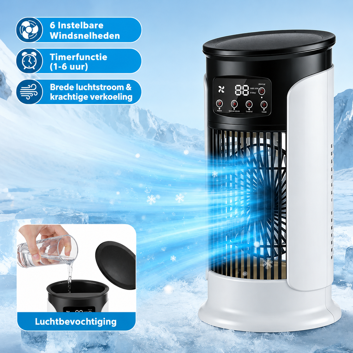 3-in-1 Tower Air Cooler with Humidifier, 6 Speeds, Quiet 7-Color LED Evaporative Cooling Fan for Bedroom, Office & Living Room | Lonoma