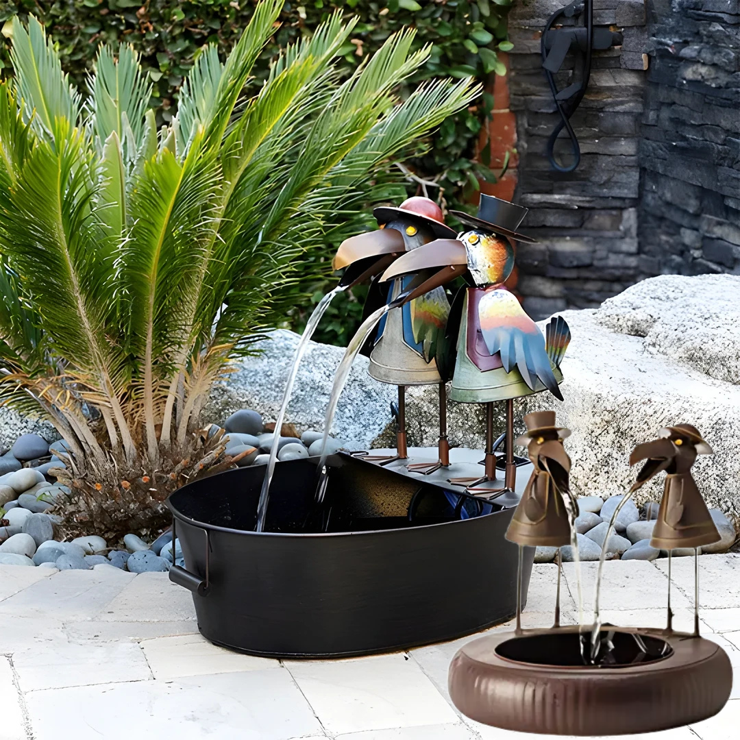 Outdoor Garden Water Fountain with Animal Figurine, Polyresin Patio Fountain with Built-In Pump, Backyard Balcony Decor | Lonoma