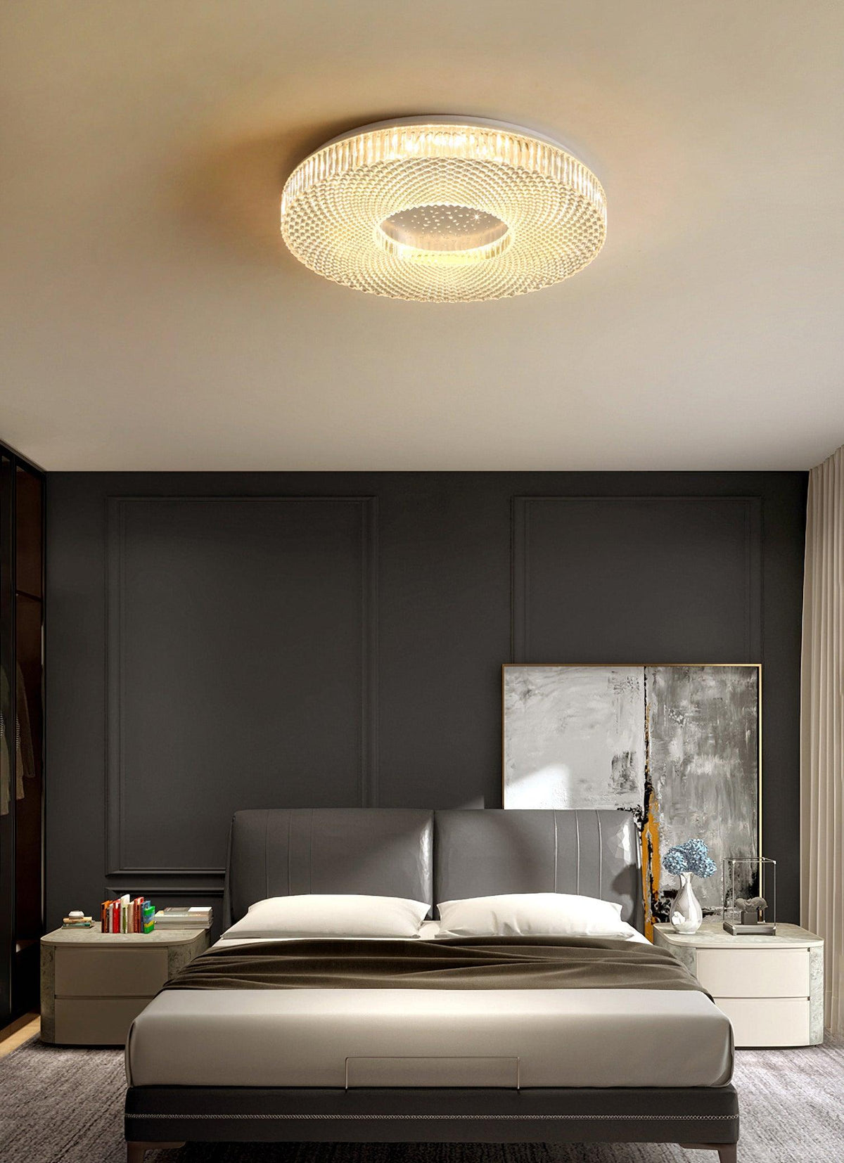Modern LED Flush Mount Ceiling Light Fixture Acrylic Diffuser Round Panel for Bedroom Entryway Hallway Contemporary Design Gold White | Lonoma