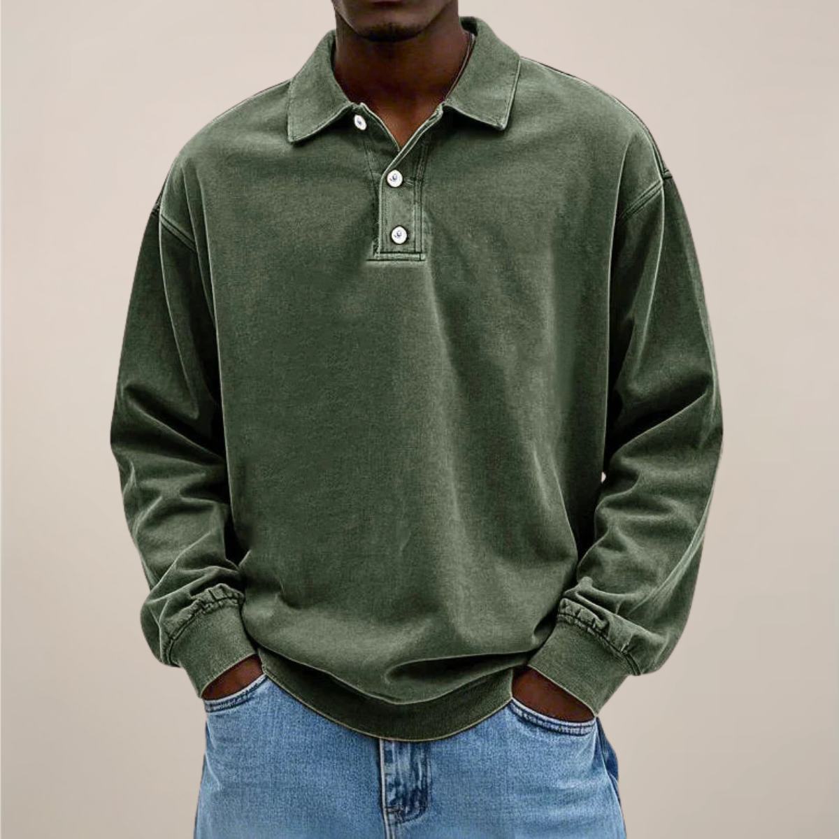 Men's Long Sleeve Polo Shirt with Button Front – Relaxed Fit Cotton Blend Top for Casual Wear, Work, Travel & Everyday Comfort | Lonoma