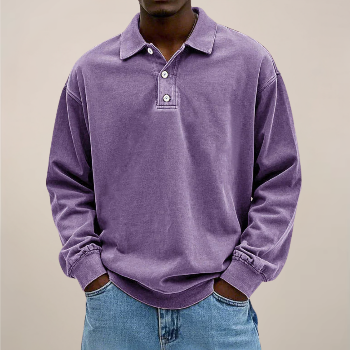 Men's Long Sleeve Polo Shirt with Button Front – Relaxed Fit Cotton Blend Top for Casual Wear, Work, Travel & Everyday Comfort | Lonoma